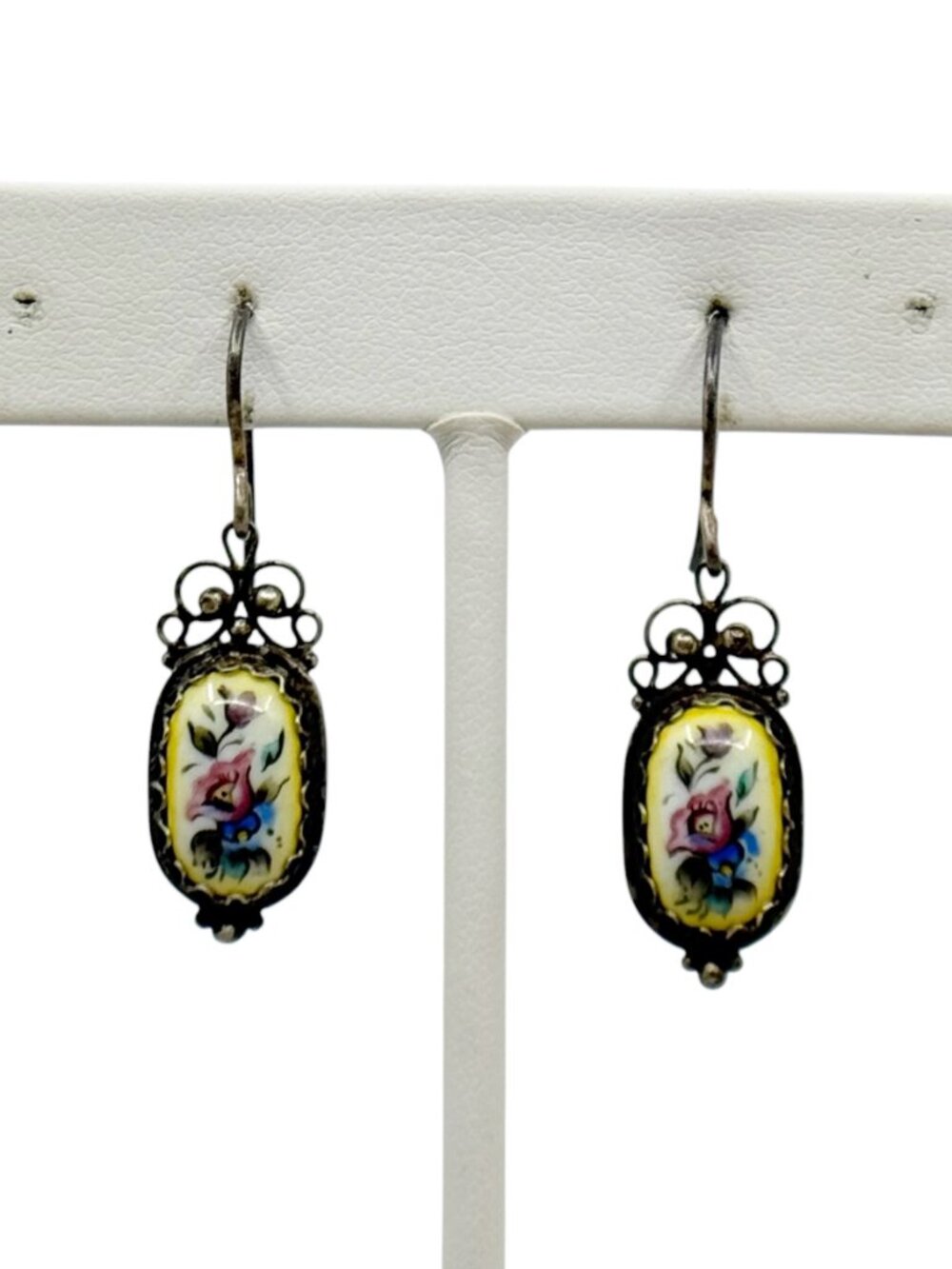 Vintage USSR Russian silver plated Hand Painted enamel earrings - GM3005